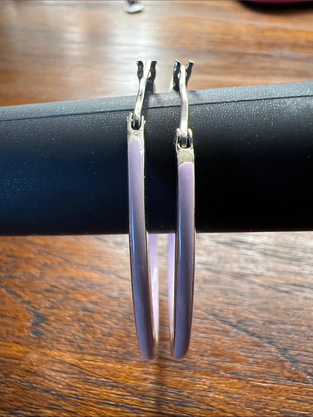 925 Sterling Silver Lavender Enamel 1.75” Hoop Earrings Pastel Purple Lilac